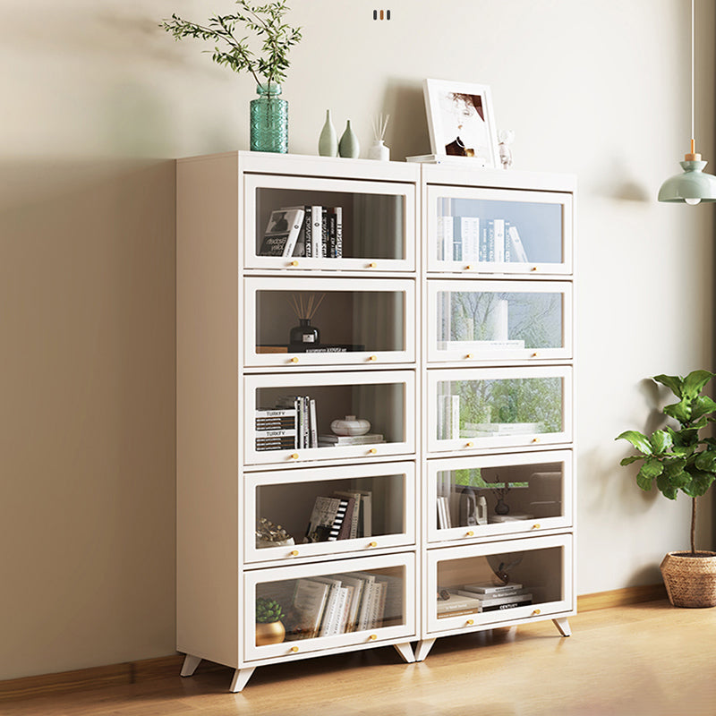 13"W Bookcase Contemporary Style White Bookshelf for Home Office with Doors