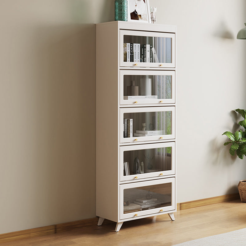 13"W Bookcase Contemporary Style White Bookshelf for Home Office with Doors