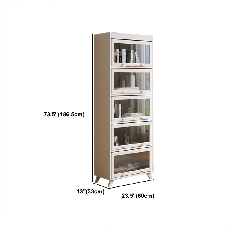 13"W Bookcase Contemporary Style White Bookshelf for Home Office with Doors