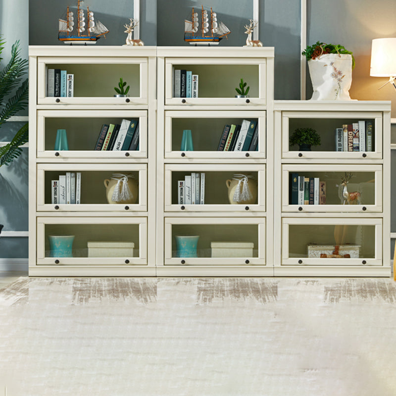 Urban Oak Wood Standard Bookcase White Vertical Bookshelf with Glass Doors