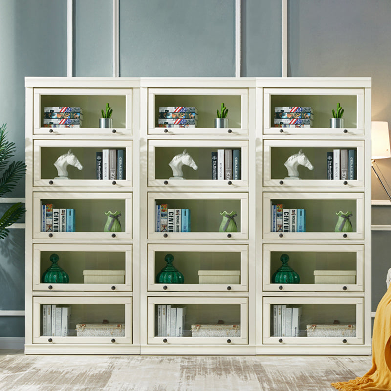 Urban Oak Wood Standard Bookcase White Vertical Bookshelf with Glass Doors