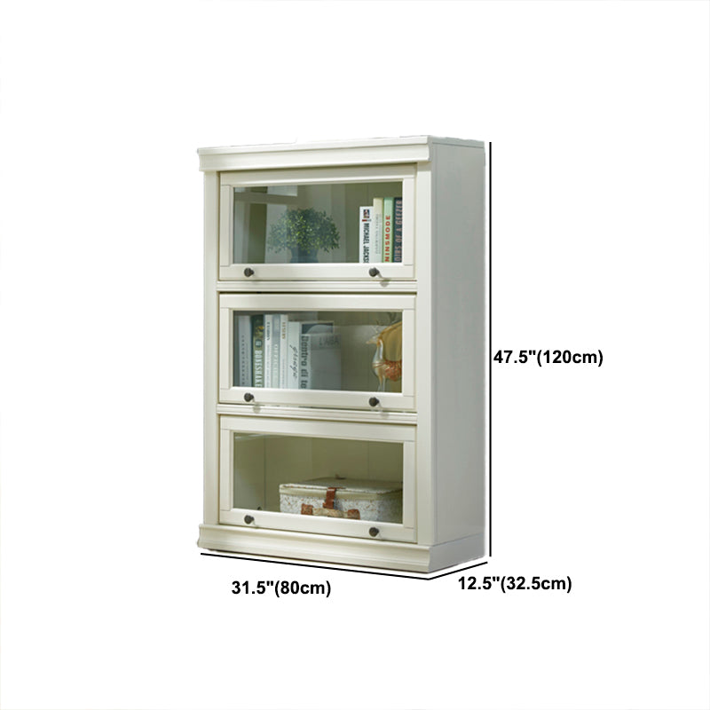Urban Oak Wood Standard Bookcase White Vertical Bookshelf with Glass Doors