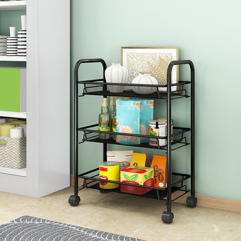 Modern Style Bookshelf Open Back Metal Bookcase with Caster Wheels for Home