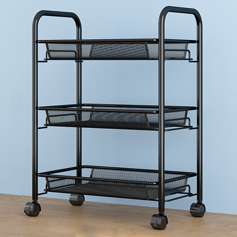 Modern Style Bookshelf Open Back Metal Bookcase with Caster Wheels for Home