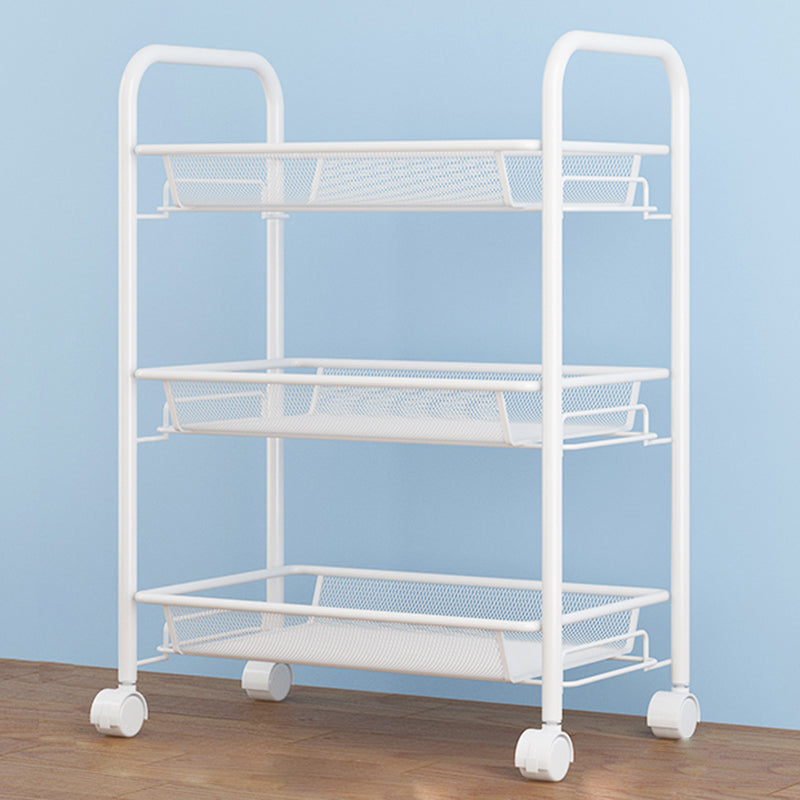 Modern Style Bookshelf Open Back Metal Bookcase with Caster Wheels for Home