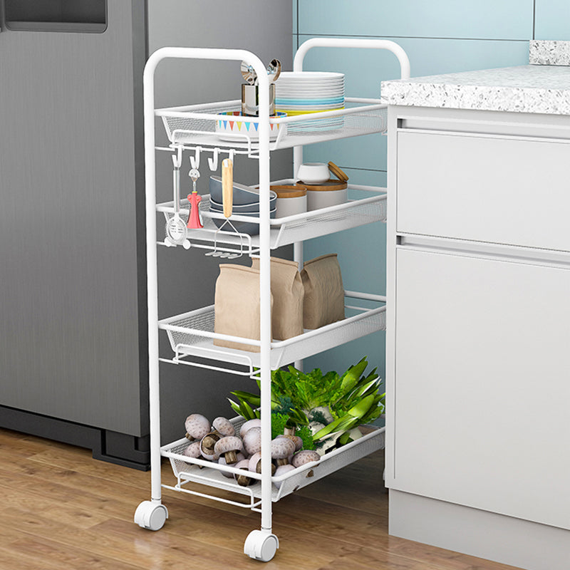 Modern Style Bookshelf Open Back Metal Bookcase with Caster Wheels for Home