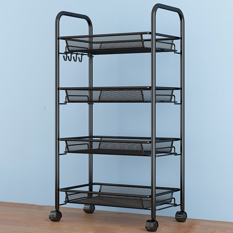 Modern Style Bookshelf Open Back Metal Bookcase with Caster Wheels for Home