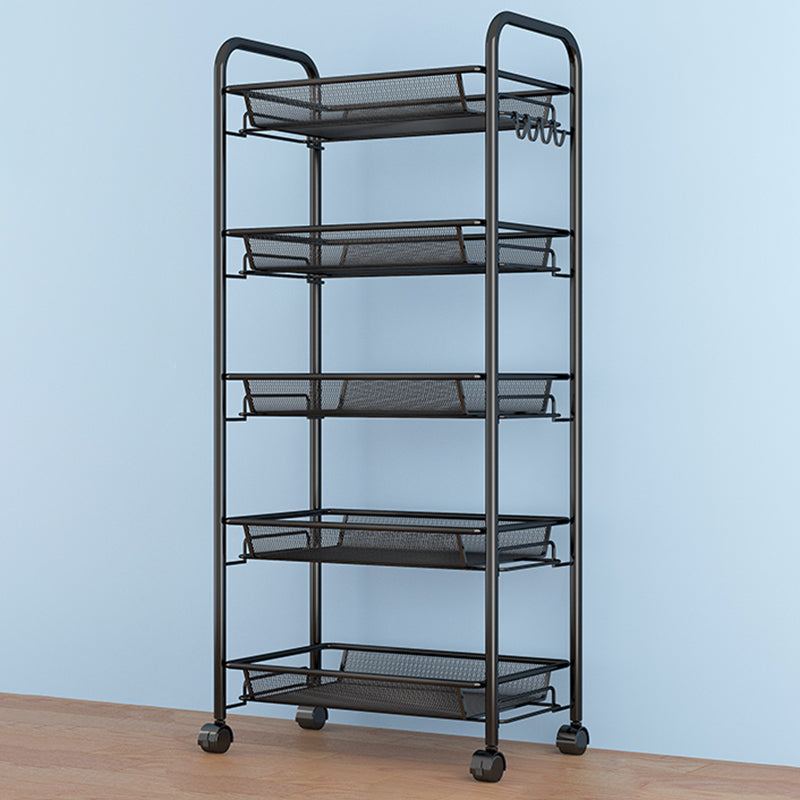 Modern Style Bookshelf Open Back Metal Bookcase with Caster Wheels for Home