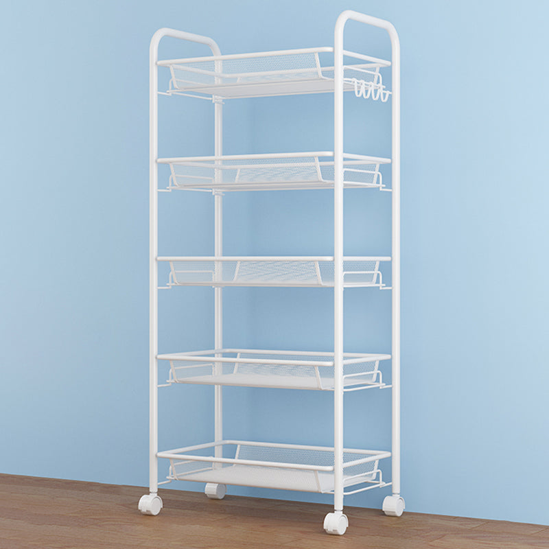 Modern Style Bookshelf Open Back Metal Bookcase with Caster Wheels for Home