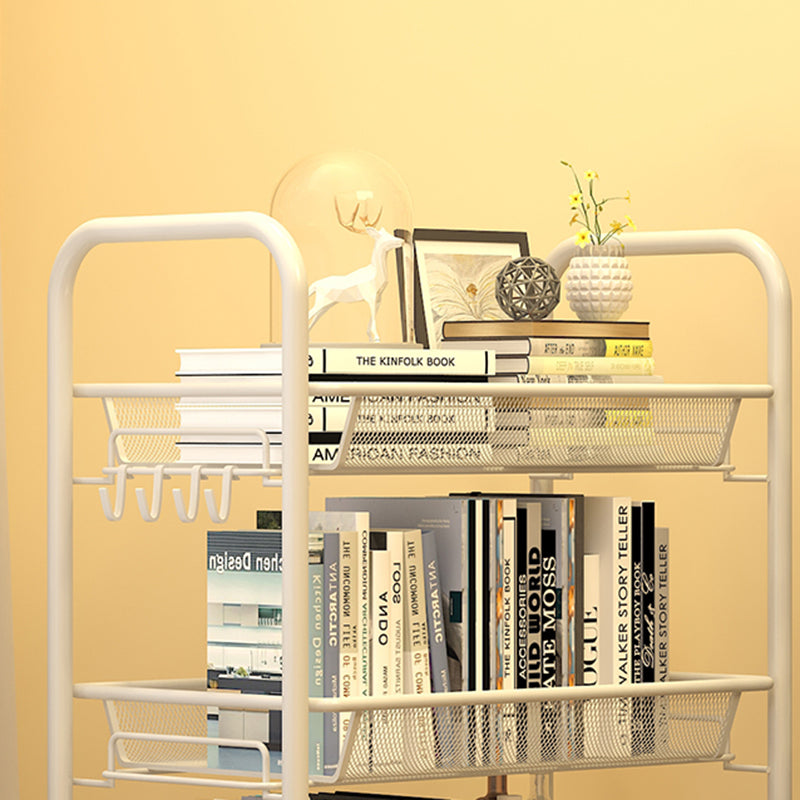 Modern Style Bookshelf Open Back Metal Bookcase with Caster Wheels for Home