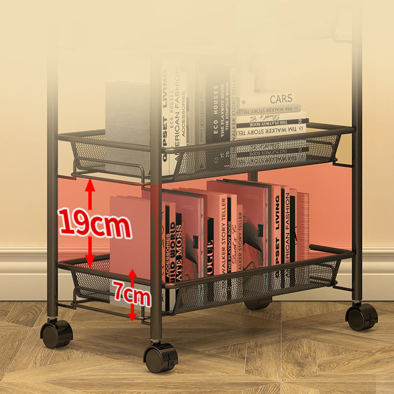 Modern Style Bookshelf Open Back Metal Bookcase with Caster Wheels for Home