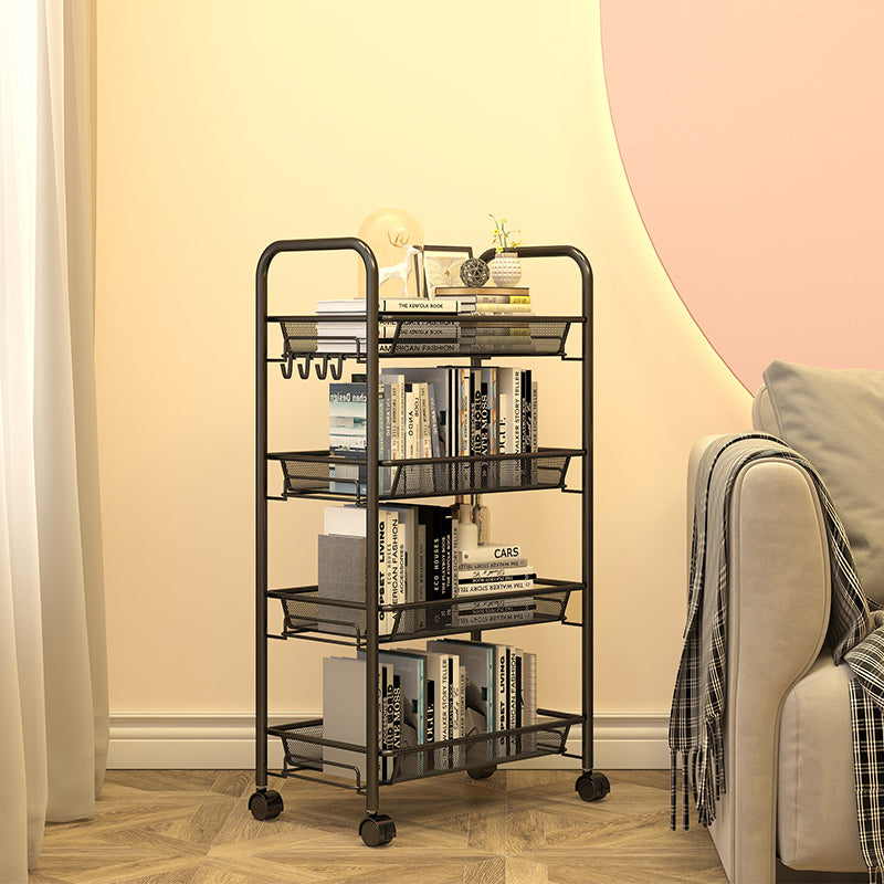 Modern Style Bookshelf Open Back Metal Bookcase with Caster Wheels for Home