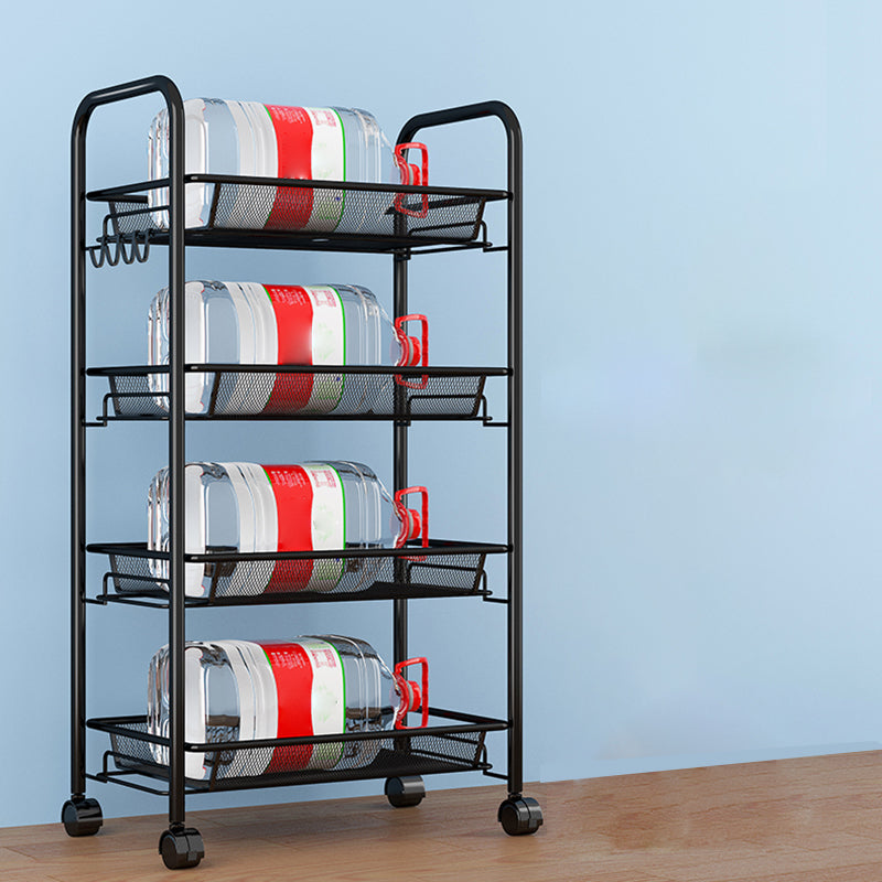 Modern Style Bookshelf Open Back Metal Bookcase with Caster Wheels for Home