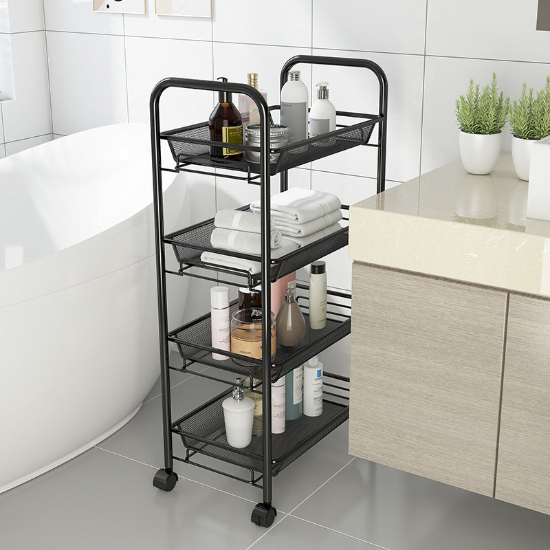 Modern Style Bookshelf Open Back Metal Bookcase with Caster Wheels for Home