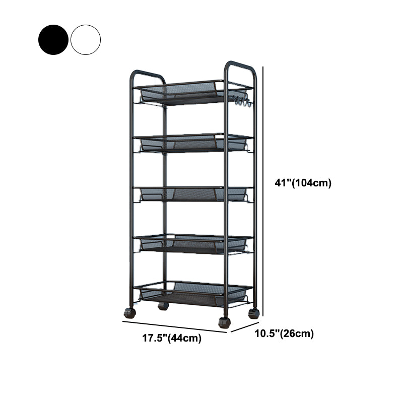 Modern Style Bookshelf Open Back Metal Bookcase with Caster Wheels for Home