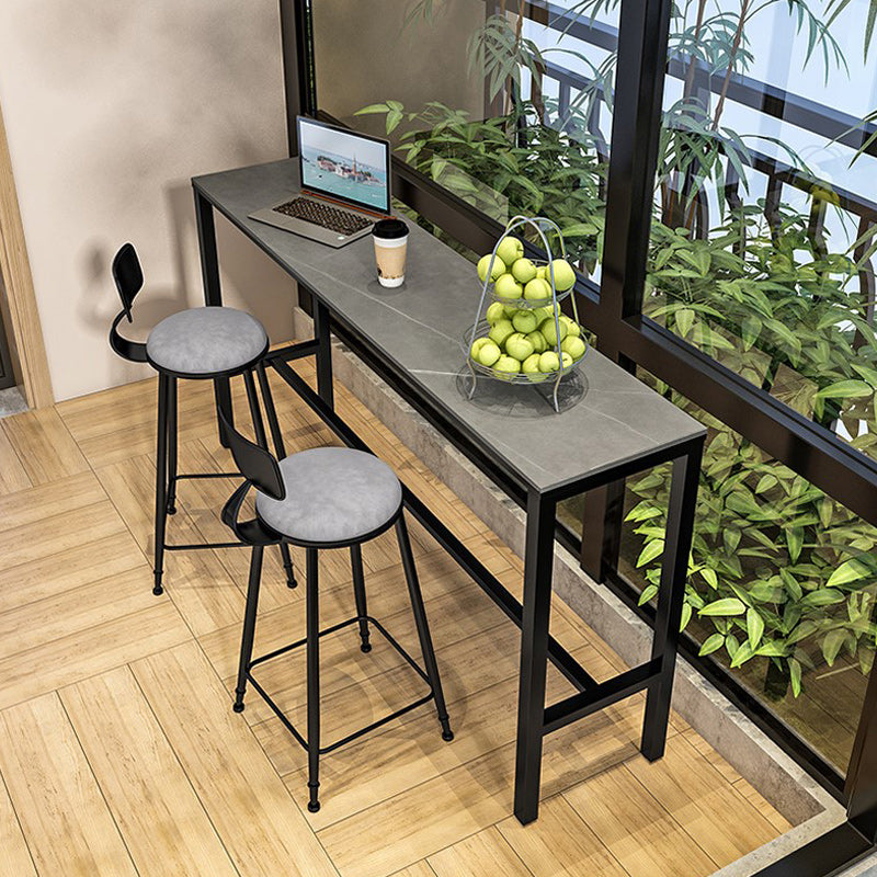 Stone Bar Dining Table Glam Rectangle Bar Table with Trestle Pedestal for Living Room