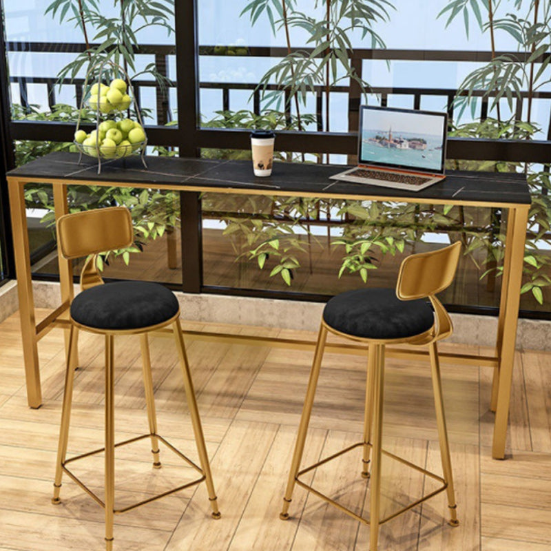 Stone Bar Dining Table Glam Rectangle Bar Table with Trestle Pedestal for Living Room