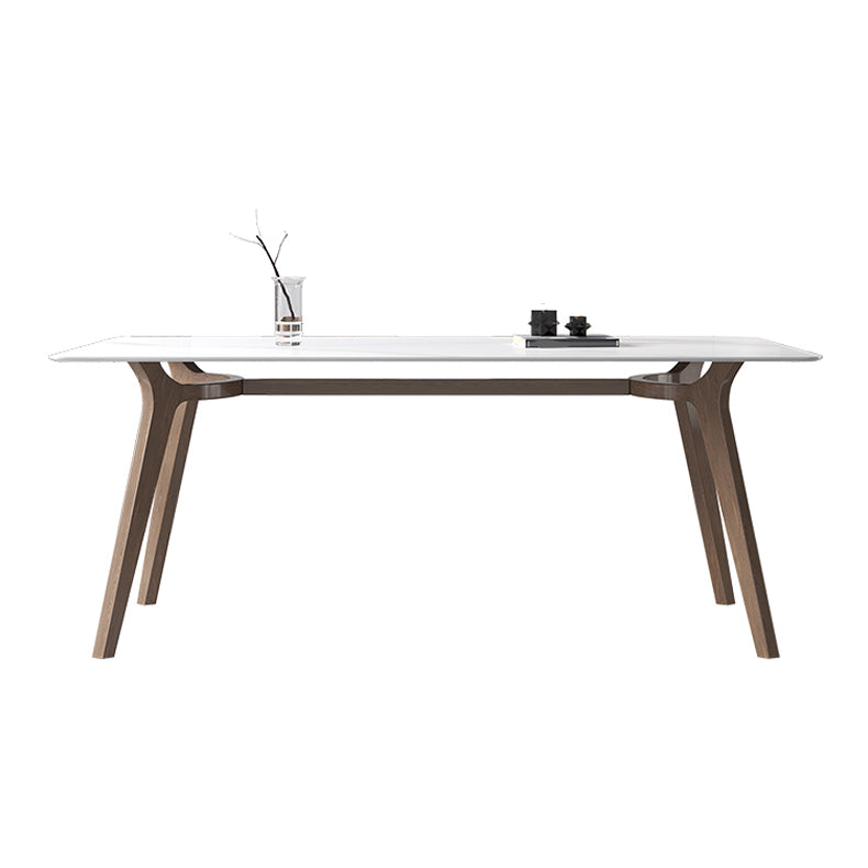 Sintered Stone Top White Table for Restaurant Modern Table with Wooden Base and 4 Legs