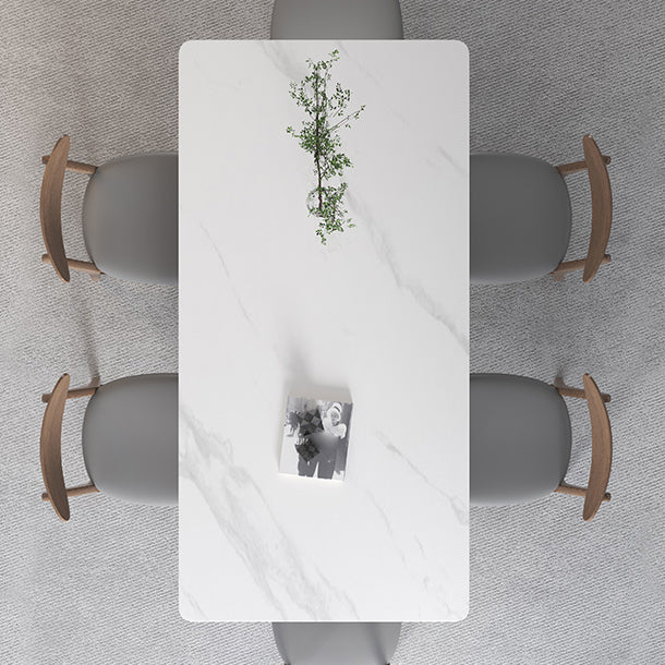 Sintered Stone Top White Table for Restaurant Modern Table with Wooden Base and 4 Legs