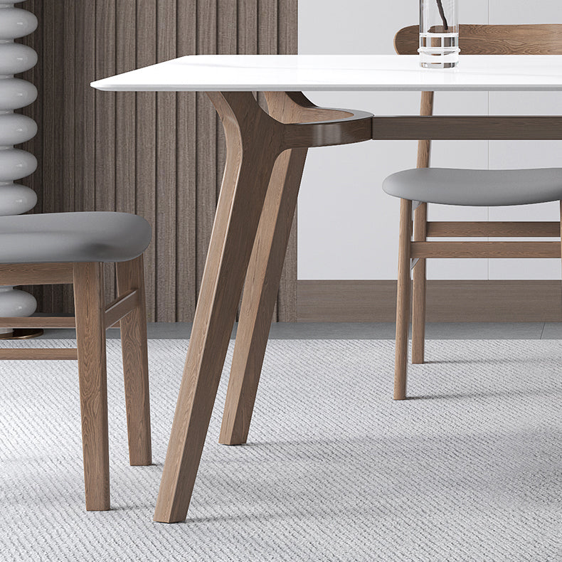 Sintered Stone Top White Table for Restaurant Modern Table with Wooden Base and 4 Legs