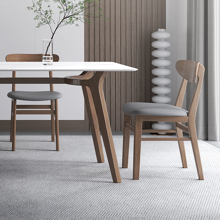 Sintered Stone Top White Table for Restaurant Modern Table with Wooden Base and 4 Legs