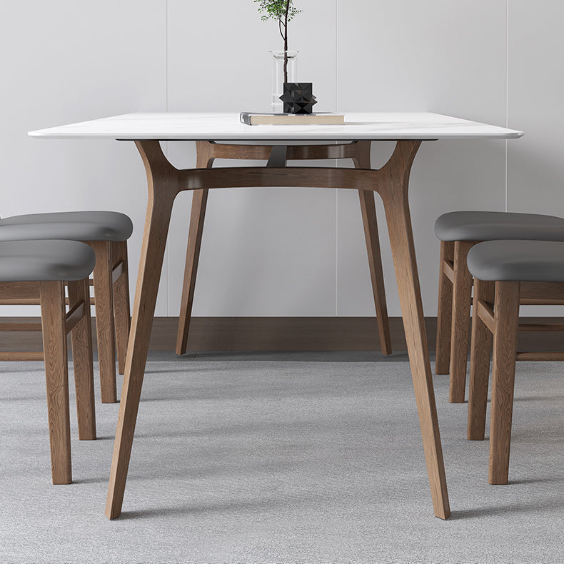 Sintered Stone Top White Table for Restaurant Modern Table with Wooden Base and 4 Legs