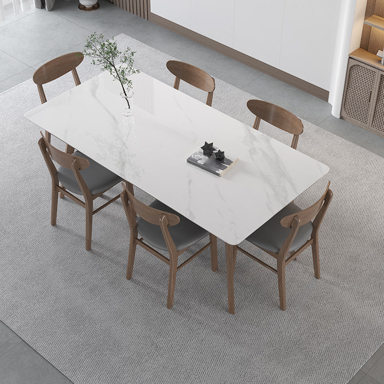 Sintered Stone Top White Table for Restaurant Modern Table with Wooden Base and 4 Legs