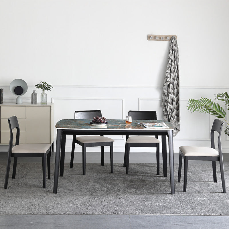 Sintered Stone Top Blue Table Modern Dining Table with Wooden Base and 4 Legs