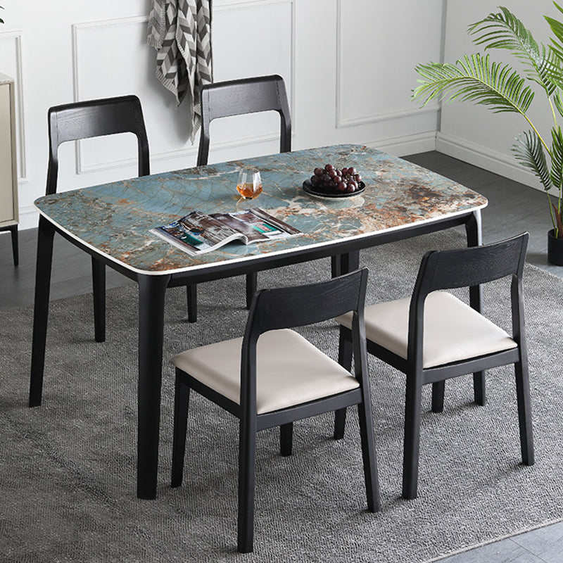 Sintered Stone Top Blue Table Modern Dining Table with Wooden Base and 4 Legs