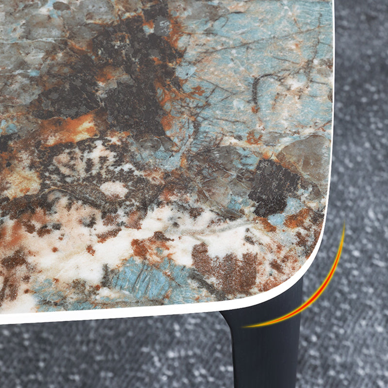 Sintered Stone Top Blue Table Modern Dining Table with Wooden Base and 4 Legs