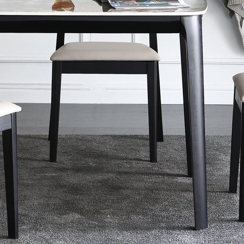 Sintered Stone Top Blue Table Modern Dining Table with Wooden Base and 4 Legs