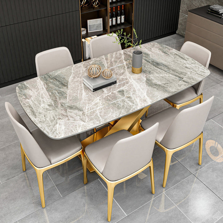Gray Sintered Stone Dining Table Traditional Luxury Dining Table with Gold Frame