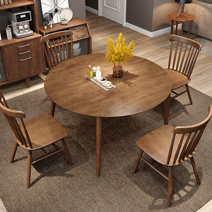 Round Dining Table Modern 4 Legs Wood Color Fixed Table of Solid Wood