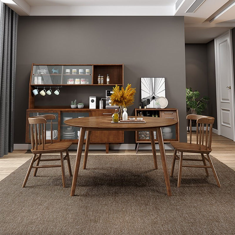Round Dining Table Modern 4 Legs Wood Color Fixed Table of Solid Wood