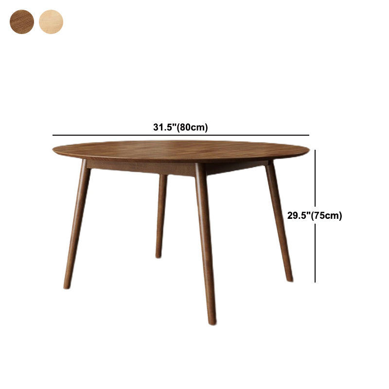 Round Dining Table Modern 4 Legs Wood Color Fixed Table of Solid Wood