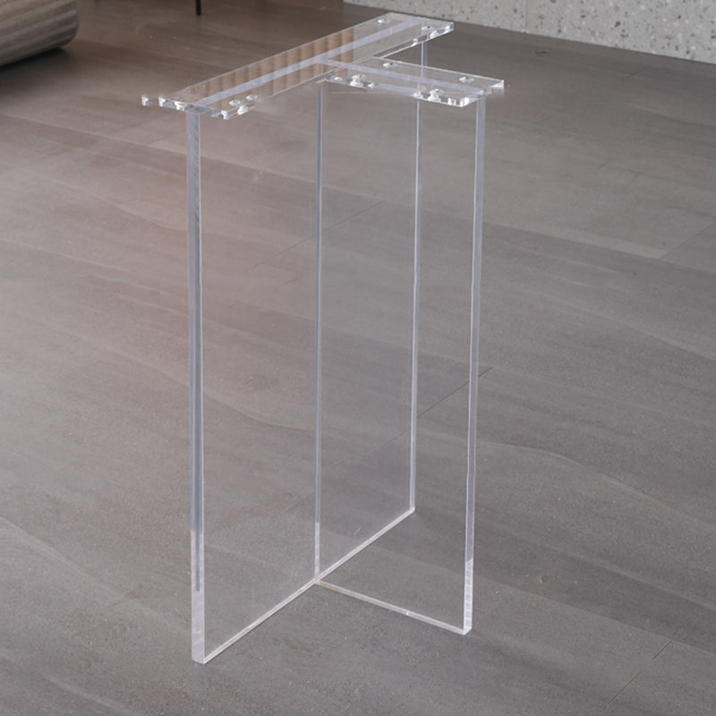 Modern Sintered Tone Top Dining Table Rectangle White with Acrylic Double Pedestal