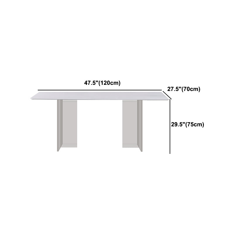 Modern Sintered Tone Top Dining Table Rectangle White with Acrylic Double Pedestal