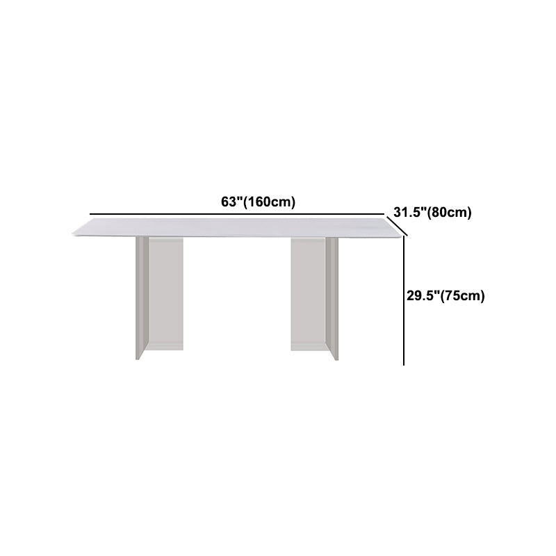 Modern Sintered Tone Top Dining Table Rectangle White with Acrylic Double Pedestal