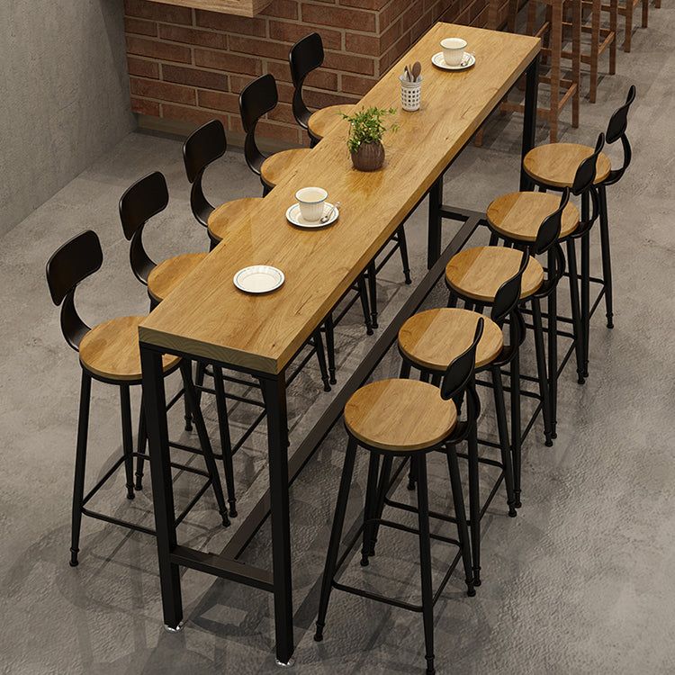 1/6/11 Pieces Industrial Iron Bar Table Set Rectangle Pine Wood Bistro Set with Footrest