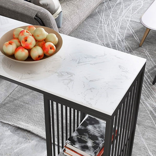 1/3 Pieces Glam Iron Bar Table Set White Rectangle Faux Marble Top Bistro Set with Shelf