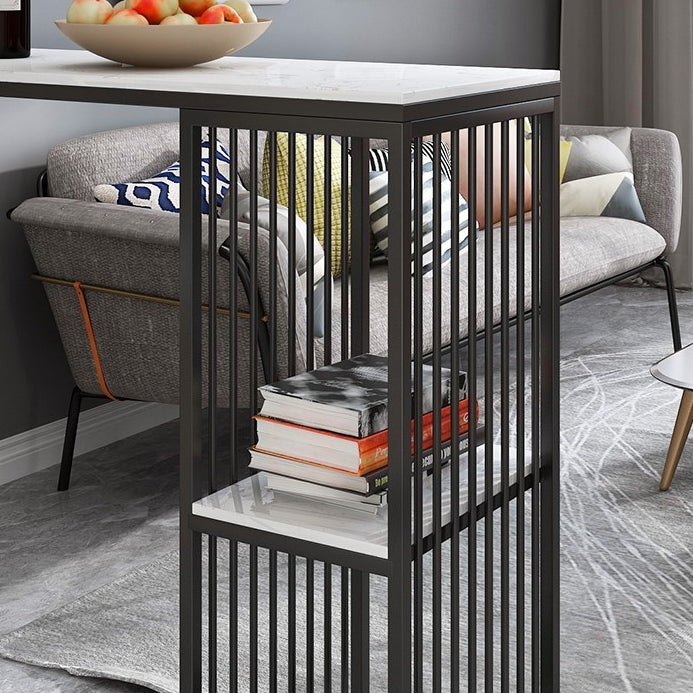 1/3 Pieces Glam Iron Bar Table Set White Rectangle Faux Marble Top Bistro Set with Shelf