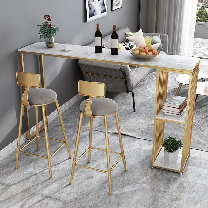 1/3 Pieces Glam Iron Bar Table Set White Rectangle Faux Marble Top Bistro Set with Shelf