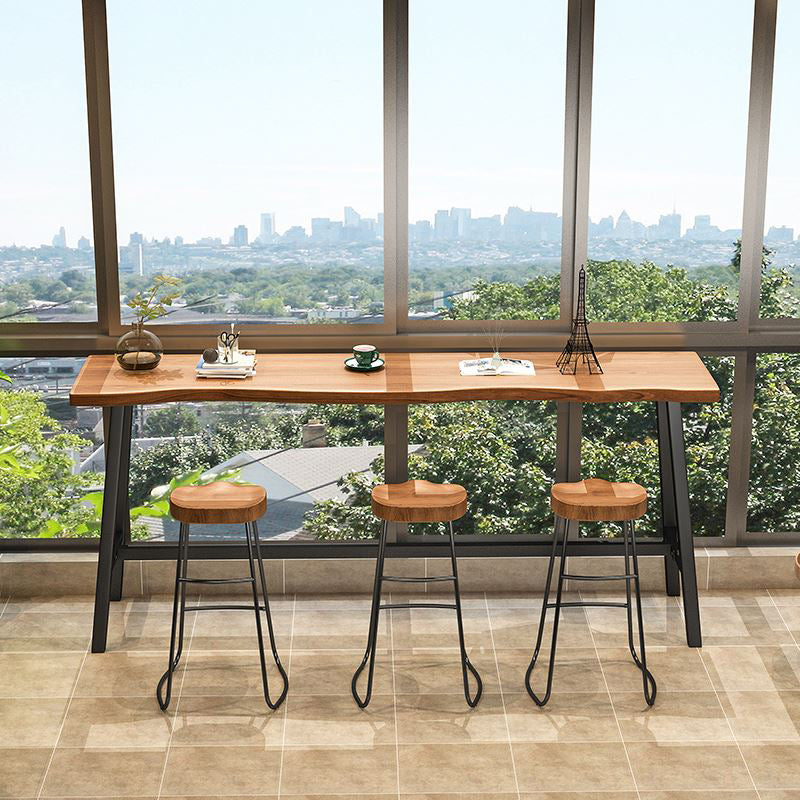 1/4 Pieces Industrial Iron Bar Table Set Rectangle Pine Wood Bistro Set with Footrest