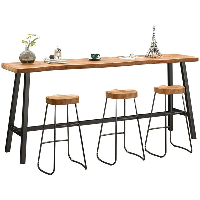 1/4 Pieces Industrial Iron Bar Table Set Rectangle Pine Wood Bistro Set with Footrest