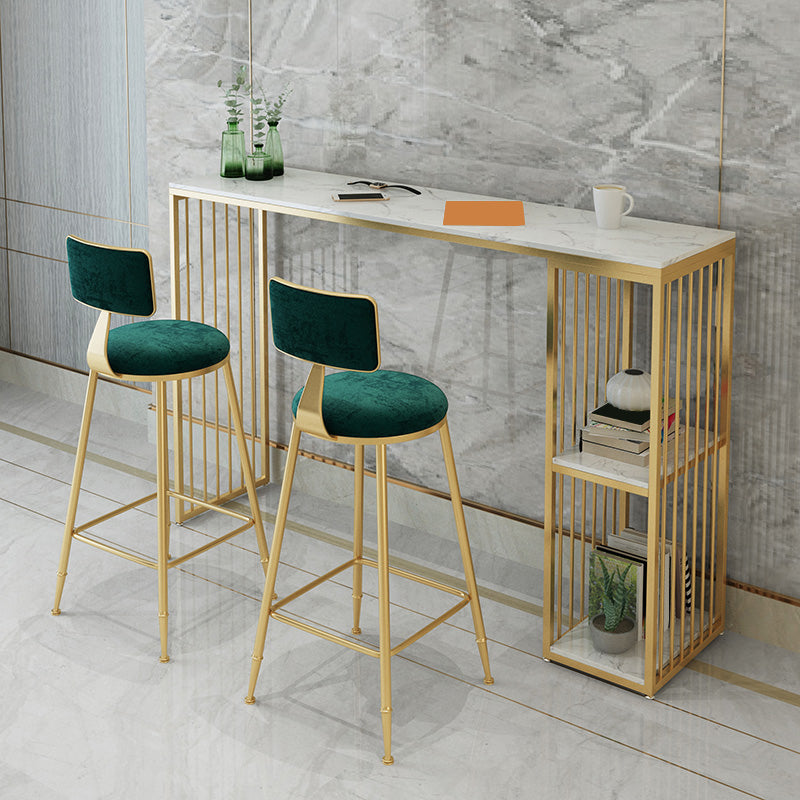 1/3 Pieces Glam Iron Bistro Set Rectangle White Faux Marble Top Bar Table Set with Shelf