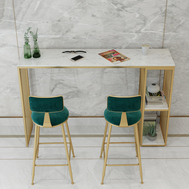 1/3 Pieces Glam Iron Bistro Set Rectangle White Faux Marble Top Bar Table Set with Shelf