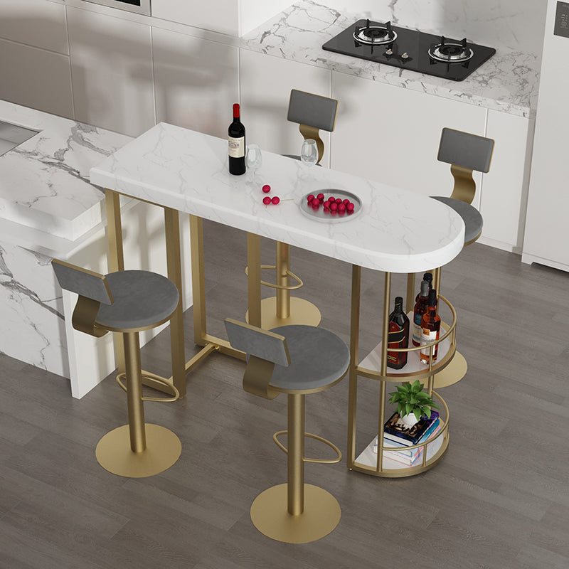 Irregular Shape Marble Pub Dining Set, 1/3/5 Pieces Luxury Counter Table with High Stools