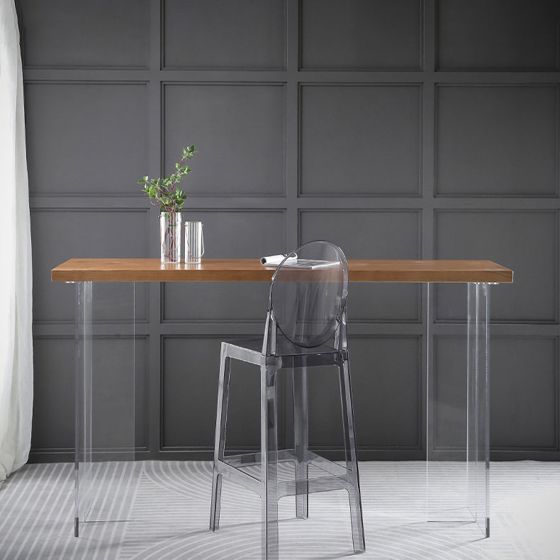 1/2/3/5Pieces Modern Rectangle Pub Table Set Wooden Counter Table with Acrylic Stools