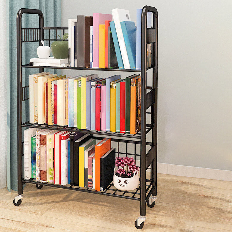 Contemporary Style Metal Bookcase Wheel Bookshelf for Office
