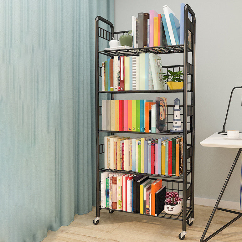 Contemporary Style Metal Bookcase Wheel Bookshelf for Office
